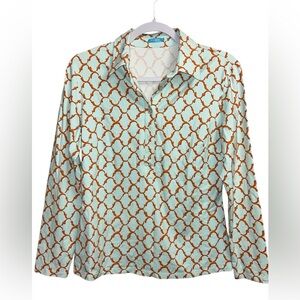 J. McLaughlin Orange and Light Blue Patterned Shirt